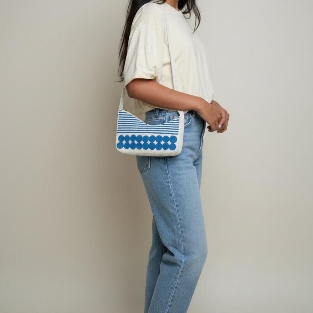 Anthropologie Women's White and Blue Bag - Picture 3 of 8